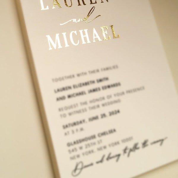 Gold Foil Wedding Invitation, Foil Wedding Invitation, Simple Wedding Invitation Set with envelopes