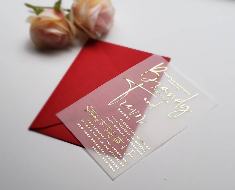 Foil and Vellum invitation set with envelopes rsvp and Etsy