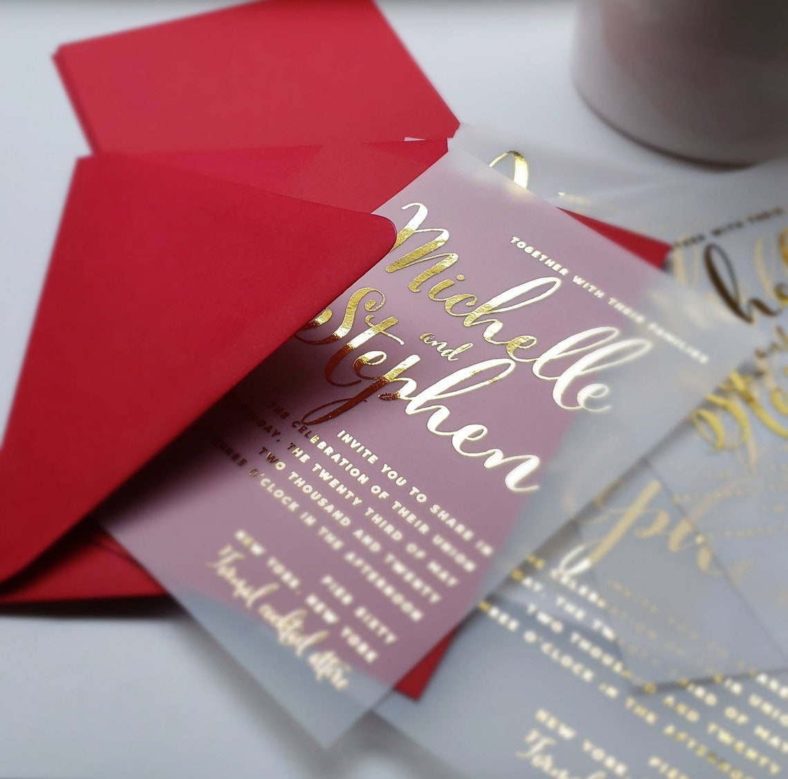 Foil and Vellum Invitation With Envelope Weddings Etsy