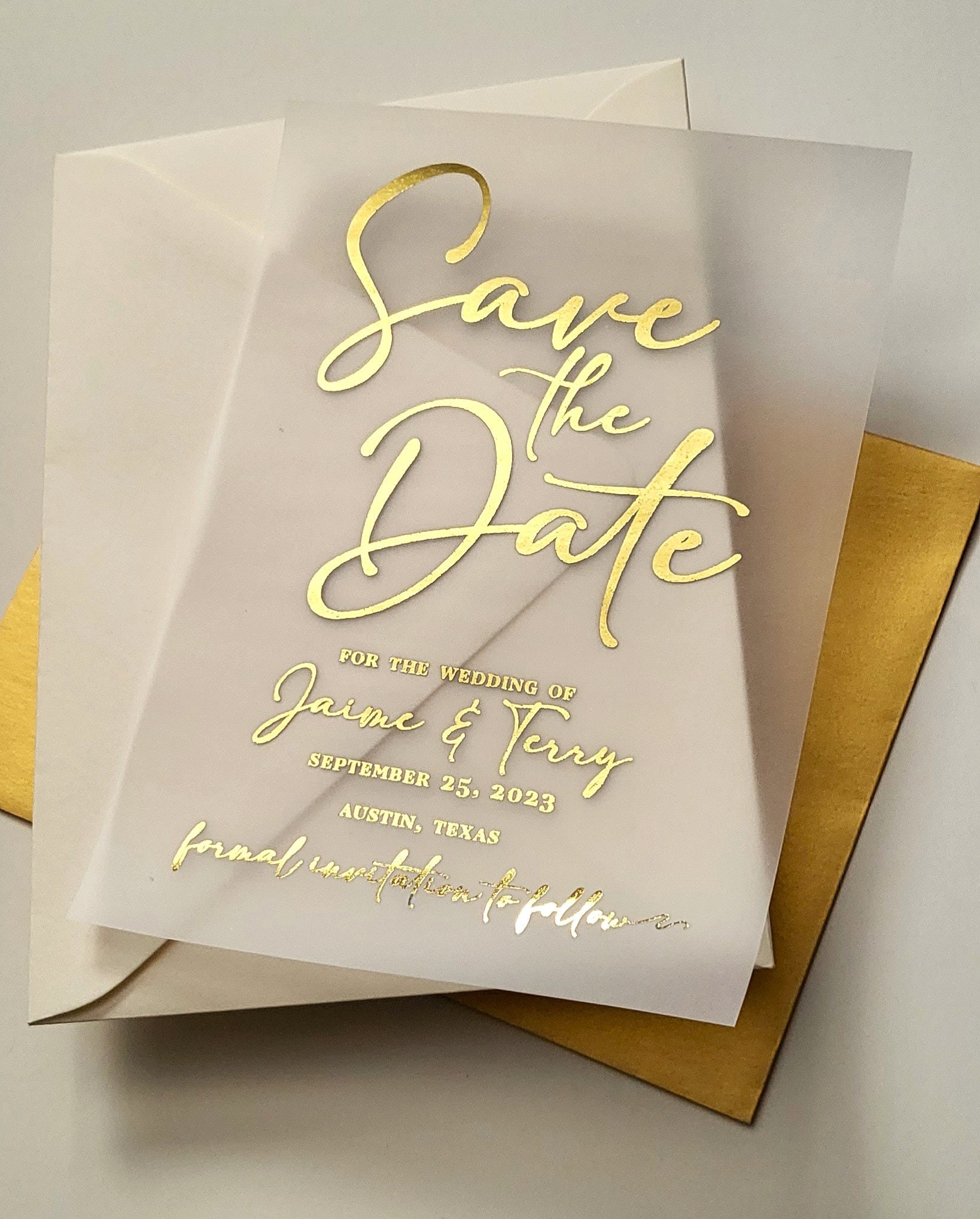  100 x Save the Date Metal Labels Real Gold Foil