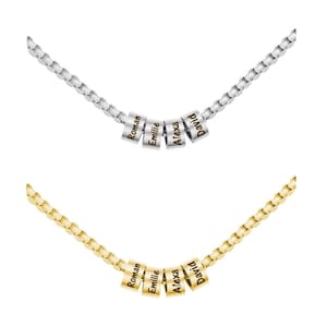 Men Personalized Family Names Necklace | Women Customized Engraved Charm Necklace Gift| Gold Silver Beads Necklace with Names Dates