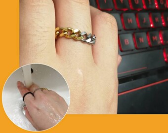 Personalized Chain Ring | Minimalist Ring for Men Women | Silver Gold Bi-Color Finish | Dainty Daily Wear, Waterproof Anti Tarnish Ring