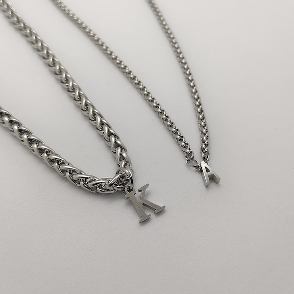 Personaized Men's Initial Necklace | Silver Vintage Initial Necklace | Custom Chunky Dragon Link Chain Necklace | Letter Pendant Necklace