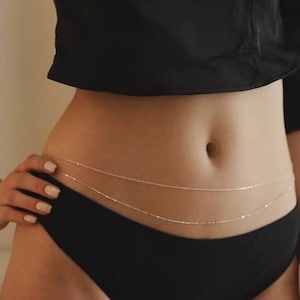 Dainty Double Belly Waist Chain | Simple Layered Bikini Body Jewelry | 925 Sterling Silver and Rose Gold | Waterproof Chain | Gift for Her