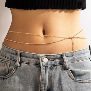 Women Gold Double Layer Belly Chain | Dainty Curb Chain | Silver Gold Body Jewelry | Gift for Girlfriend Best Friend