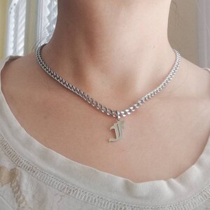 Women's 18K Gold Plated Initial Necklace - Old English Letter Pendant Stainless Steel - View #3