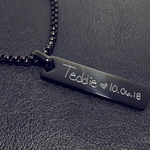 Personalized Men Layering Pendant Necklace | Minimalist Black Sweater Chain Necklace | Initial Letter Handwriting Engraved | Gift for Him