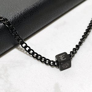 Men Women Cube Dice Initial Necklace | Custom Black Stainless Steel Choker | Personalized Family Initials Necklace | Minimalist Couple Gift