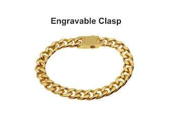 Men&#39;s Gold Cuban Link Chain Bracelet | Personalized 5MM 7MM Bracelet | Name Initial Engraved Clasp | Minimalist Bracelet | Gift for Him