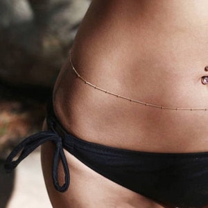 Simple Gold Satellite Beaded Belly Chain | 925 Sterling Silver Waist Chain for Crop Top | Bikini and Summer Wear | Gift for Women