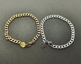 Personalized Curb Chain Bracelet | Silver Gold Engravable Bracelet | Initial Letter Bracelet | Unisex Bracelet | Couple Bracelet