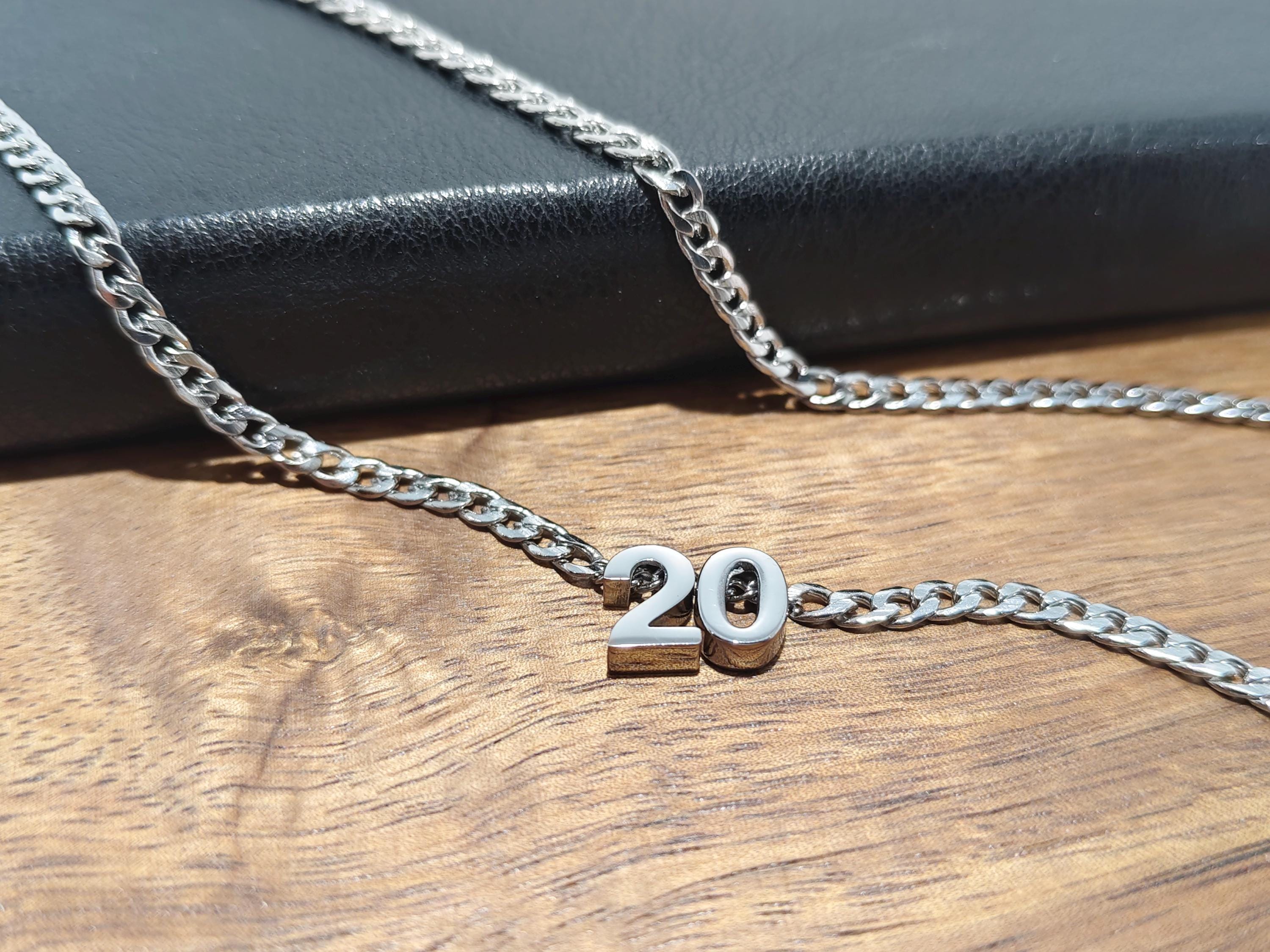 Men's Curb Chain Number Necklace | Women Custom Gold Silver Choker ...