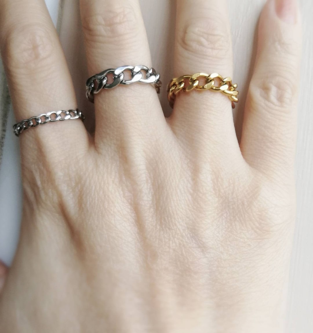 Large Chain Rings Gold Chunky Curb Chain Ring, Chain Link Ring for Men Women, Dainty ...