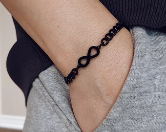 Personalized Black Steel Infinity Bracelet | Unisex Love Bracelet | 5MM Curb Chain Name Bracelet | ID Bracelet | Couple Gift