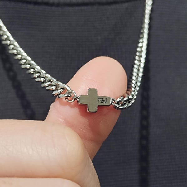 Custom Minimalist Engraved Cross Necklace | Men Women Stainless Steel Cuban Chain | Silver Small Christian Pendant | Religious Necklace