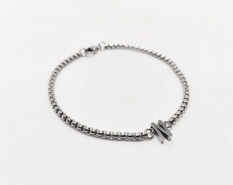 Custom Stainless Steel Dainty Box Chain Initial Bracelet | Rustproof Waterproof | Minimalist 3mm 5mm Chain | Men Women Personalizable Gift