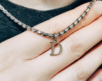 Custom Letter Necklace for Men | Stainless Steel Rope-Curb Chain | Minimalist Choker | Personalized Alphabet Pendant | Gift for Him