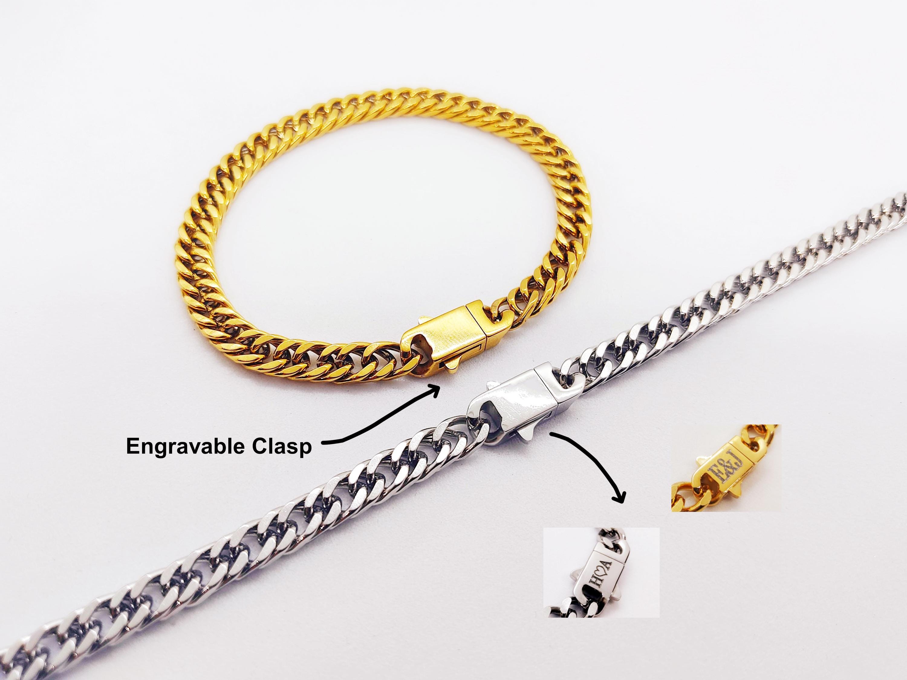 Men's Thick Cuban Link Chain Bracelet Personalized 4 Sides 5MM 7MM Stainless Steel Bracelet Engraved Clasp Minimalist Bracelet