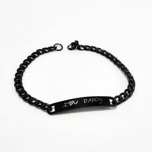 Personalized Handwriting Engraved Bracelet | Black Stainless Steel Bracelet | Personalized Love Bracelet | Farther Husband Boyfriend Gift