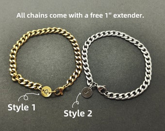 Personalized Curb Chain Bracelet | Silver Gold Engravable Bracelet | Initial Letter Bracelet | Unisex Bracelet | Couple Bracelet