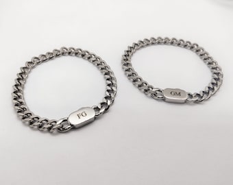Men Cuban Link Chain Bracelet | Silver Gold Miminalist Bracelet | Engravable Buckle Miami Clasp | Gift For Dad Husband Boyfriend Brother