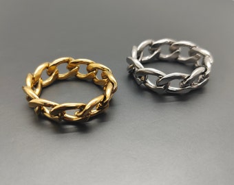 Men Women Curb Chain Ring | Silver Gold Cuban Chain Ring | Fashion Chain Ring Gift | Minimalist Unisex Ring | Anniversary Holiday Gift