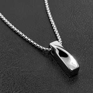 Silver Mobius Pendant Necklace for Men | Custom Engraved Stainless Steel Box Chain | Waterproof Minimalist Gift for Dad Husband Boyfriend