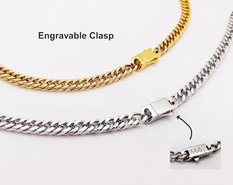 Gold Four Side Thick Cuban Link Chain Necklace | Men Silver Chunky Choker | Engravable Box Clasp | Minimalist Necklace | Gift for Him Her