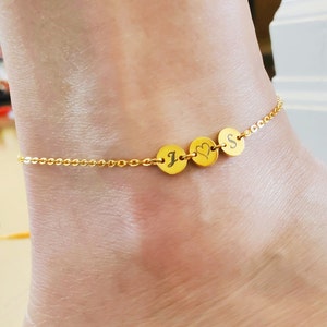 Custom Silver Initial Disc Anklet | Personalized Gold Small Letter Coin Charm Anklet | 14K Gold Filled | 925 Sterling Silver | Dainty Anklet