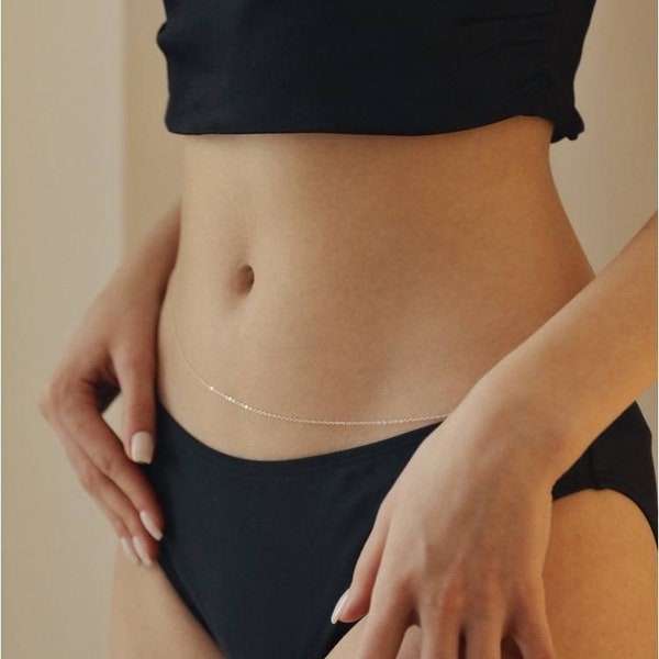 Cadena de cintura del vientre delicada / Joyería del cuerpo del bikini en capas simples / Relleno de oro de 14K / Plata de ley 925 / Oro rosa / Regalo para la danza de las mujeres