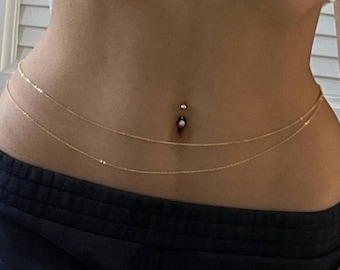 Double Belly Chain for Women | Gold Layered Waist Chain | Silver Bikini Body Jewelry | 14K Gold Filled | 925 Sterling Silver | Gift for Her