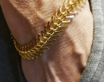 Gold Silver Spine Shaped Mens Bracelet | Stainless Steel Chain Bracelet | Fashion Mens Jewelry | Gift for Grandpa Dad Husband Boyfriend Son