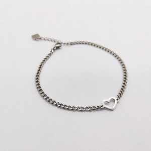 Dainty Silver Heart Bracelet for Women | Custom Gold Heart Charm Bracelet | Initial Engraved Extender | No Tarnish Waterproof | Gift for Her