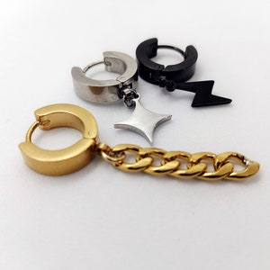 Stylish Unisex Earring Set | Personalized Hoop & Chain Designs in Silver Gold Black | Fashionable Punk | Custom Accessories for Men Women