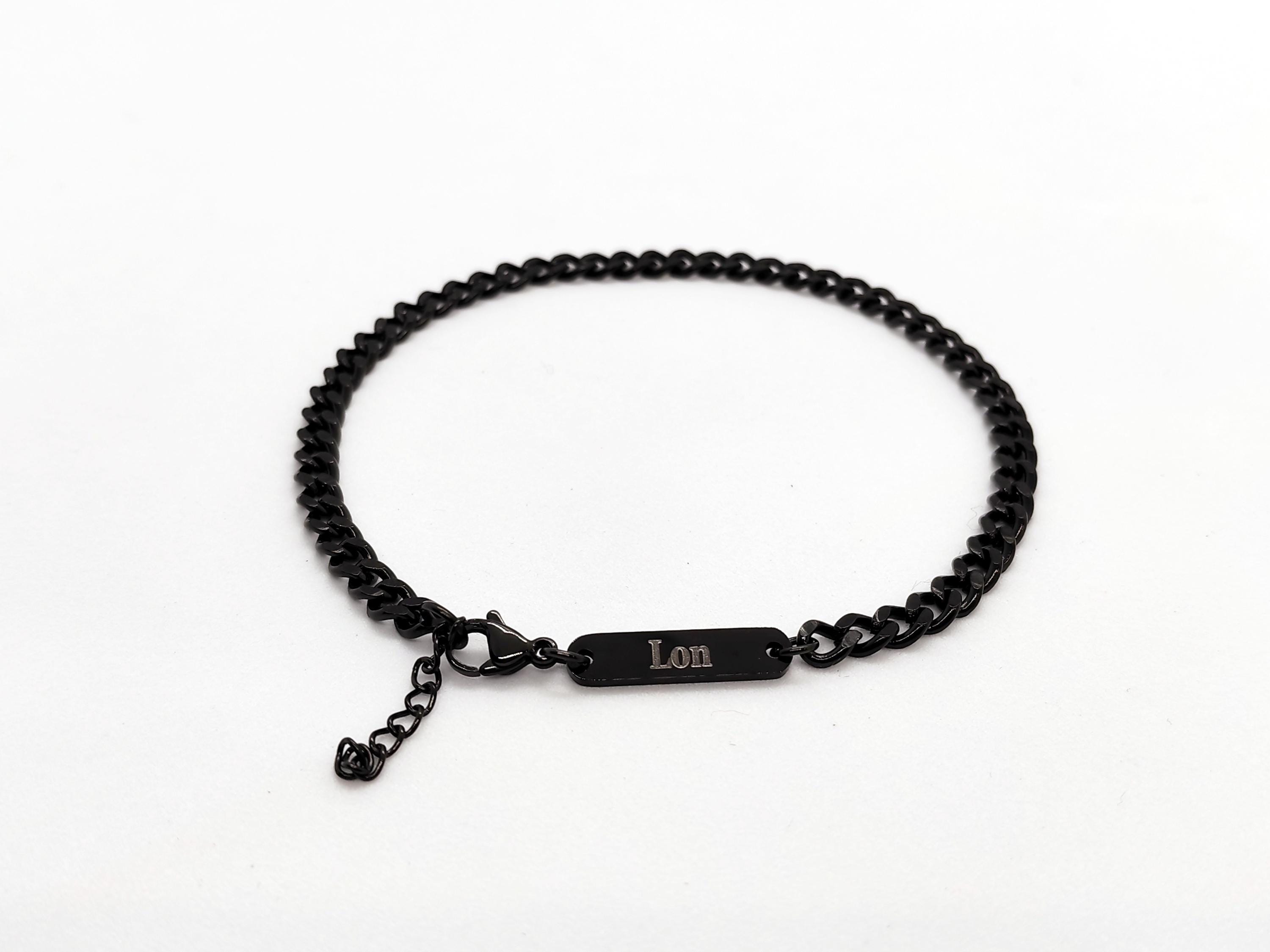 Personalized Minimalist Bracelet for Men | Black Name Bracelet | 5MM Curb Chain Name Bracelet | Unisex Bracelet | Couple Gift