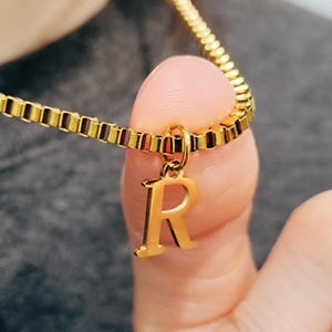 Men&#39;s Square Box Chain Initial Necklace | Women Gold Silver Letter Necklace for Women | Simple ID Jewelry | Anniversary Holiday Gift