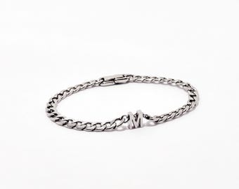 Men Women Personalized Silver Gold Initial Bracelet | Stainless Steel Cuban Link Chain | Luxury Clasp | Custom Letter Monogram Bracelet Gift