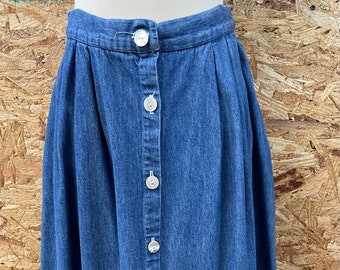 1980er Jahre Plissierter Button-Down-Jeansrock mit Taschen! Made in USA Größe XS/S