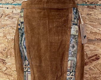Jupe bordée de tapisserie en daim vintage des années 1990 pour femmes, taille S - M