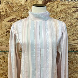 Jaren 80/70 Pastelkleurige Gestreepte Relaxed Fit Zijdeachtige Vintage Coltrui, maat M
