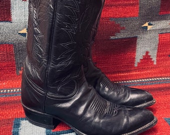 Tony Lama Black Label Vintage Broken-In  and Distressed Black Cowboy Western Boots Men’s size 8 / Ladies size 9.5