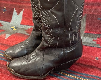 JUSTIN Black Leather Western Cowboy Boots Men size 9.5 D Vintage Men main image 2