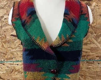 1980’s - 1990’s Colorful Vintage  Southwestern Western Wool Vest Ladies size M