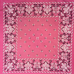Bandana vintage w kolorze gorącego różu z lat 60., wyprodukowana w USA, miękka i znoszona