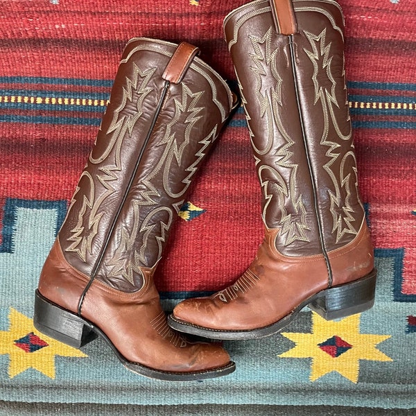 Tony Lama Black Label Vintage Cowboy 2-tone Western Buckaroo Boots Ladies size 4.5 C