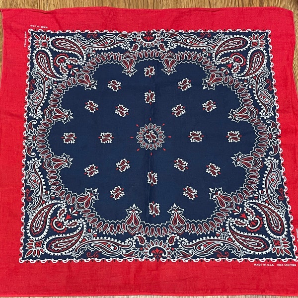 Vintage Red White and Blue Tri-color Paisley Cotton Bandana Made In USA Crafted with Pride