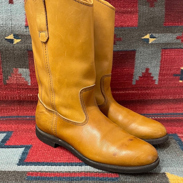 Ladies Vintage Red Wing Made in USA Natural Butterscotch Leather Roper Boots size 8 (runs big! Fits like a 9 )