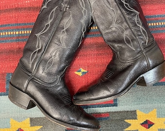 Broken-in Vintage Dan Post Black Leather Western Cowboy Boots Mens size 9 Made In USA