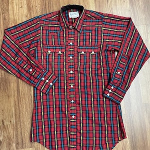 Vintage Rockmount Tru-west Ranch Wear Western Plaid Diamond Pearl