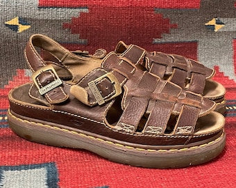Dr. Martens Broken in Distressed Waxy Brown Leather Fisherman Sandals US Mens 13 UK Mens size 12 EU 47